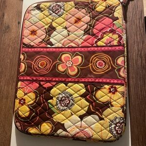 Vera Bradley Quilted Laptop Sleeve in Brown Pink Yellow